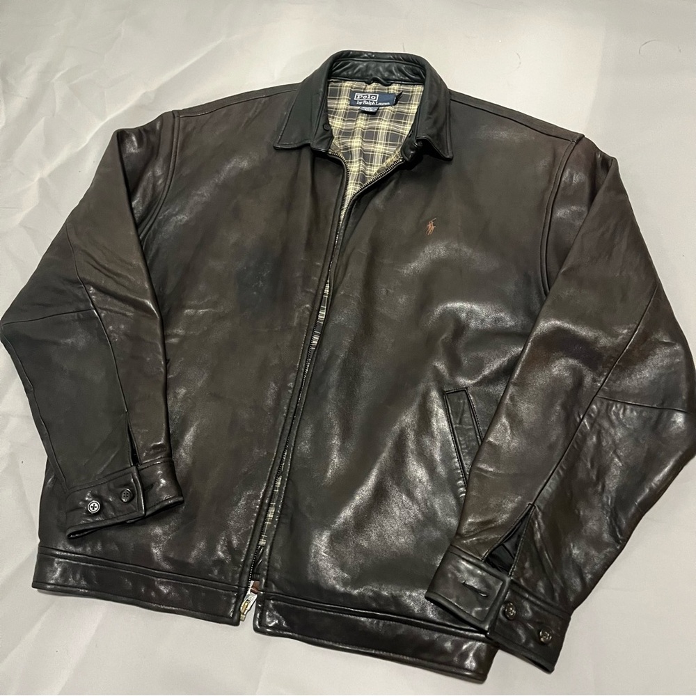 Polo Ralph Lauren Vintage Brown Leather Bomber Jacket Size L (Coach,Burberry)